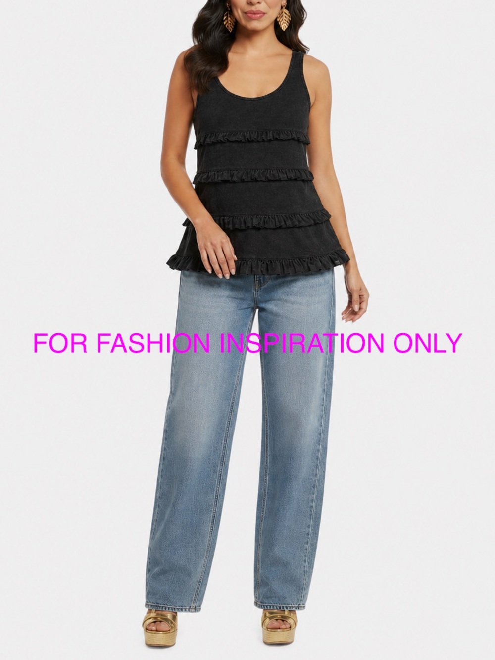 NWT Chloe K Ruffle Tiered Leopard SHEER Tank Top Womens XSmall Black Y2K